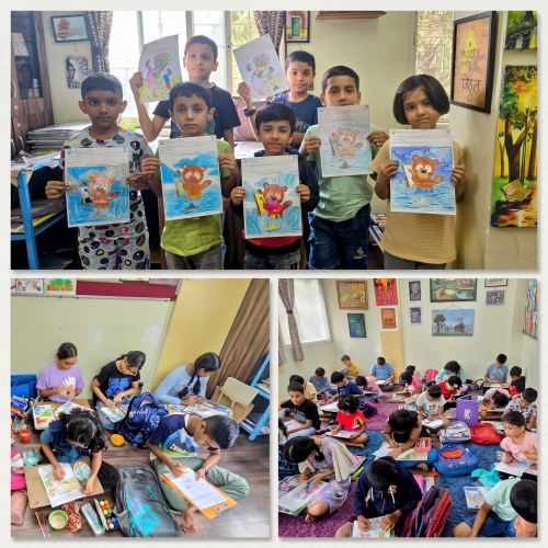 Students participating in Elementary and Intermediate Grade art exam preparation classes at Shradha's Creative Hobby Classes in Hadapsar, Pune.